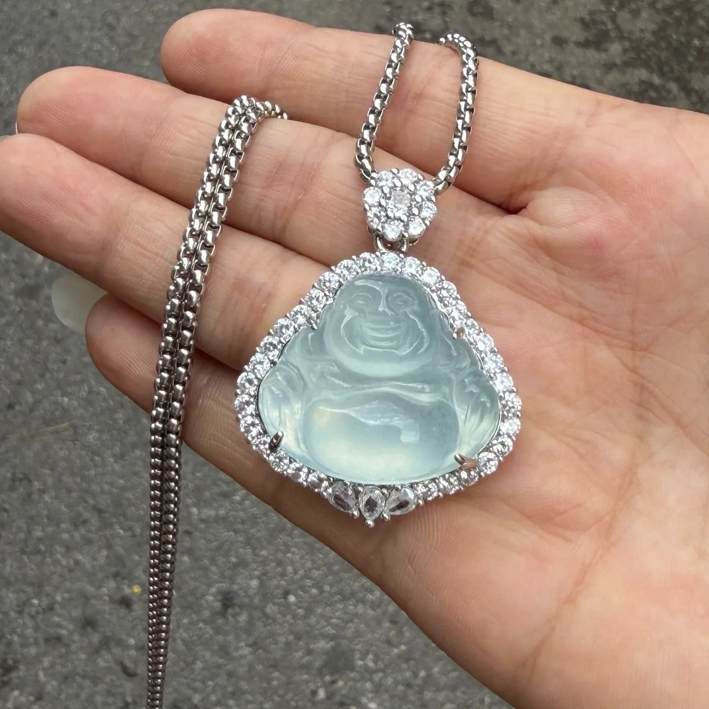 Real Natural ice jade Jadeite engrave Buddha amulet Pendant&Necklaces