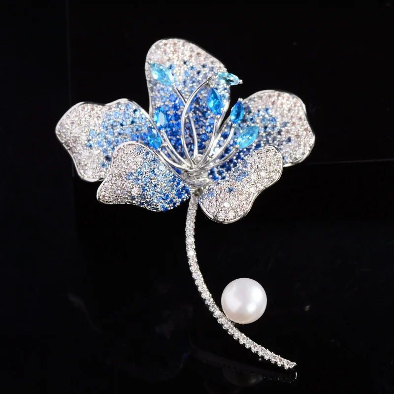 New Elegant Freshwater Pearl Begonia Flower Brooches for Women Luxury Micro-inlaid Zircon Corsage High-grade Accessories Pin