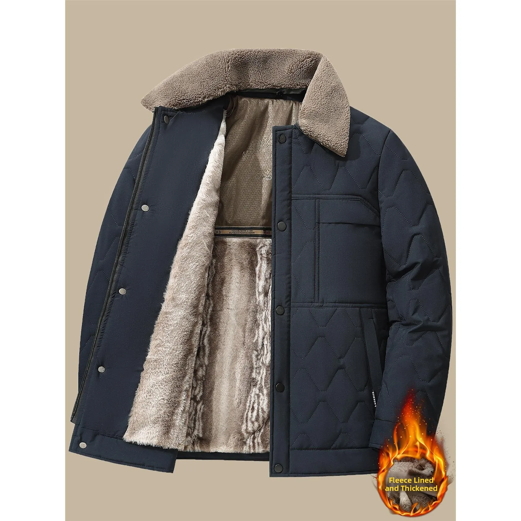 

Утепленная хлопковая куртка мужская зимняя теплая с меховым воротником, отложным воротником, внутренней подкладкой из полиэфирного волокна, приталенного кроя, для делового стиля, для джентльменов.