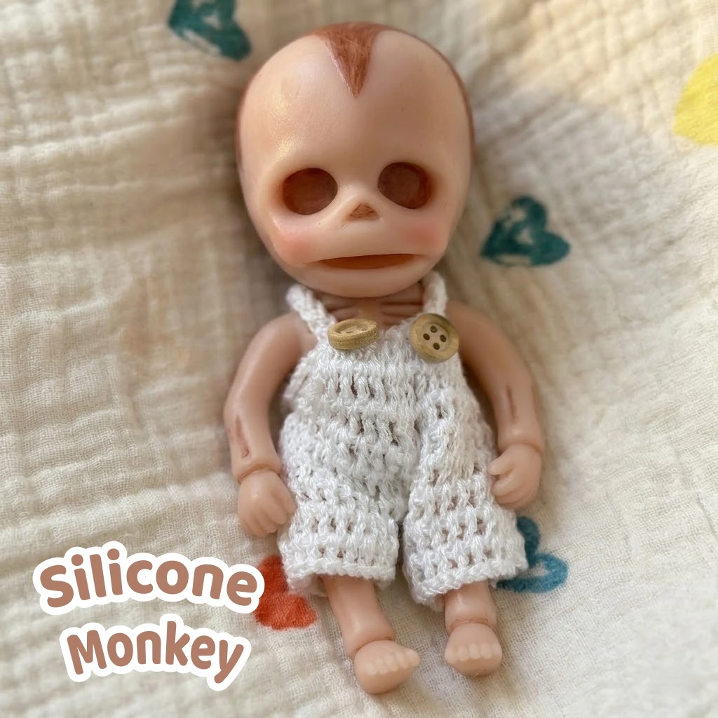 6 Inch/15 cm Washable Full Silicone Skeleton Monkey Doll, Hand Painted Vivid Skin Soft Realistic Figure, Bebe Reborn De Silicona
