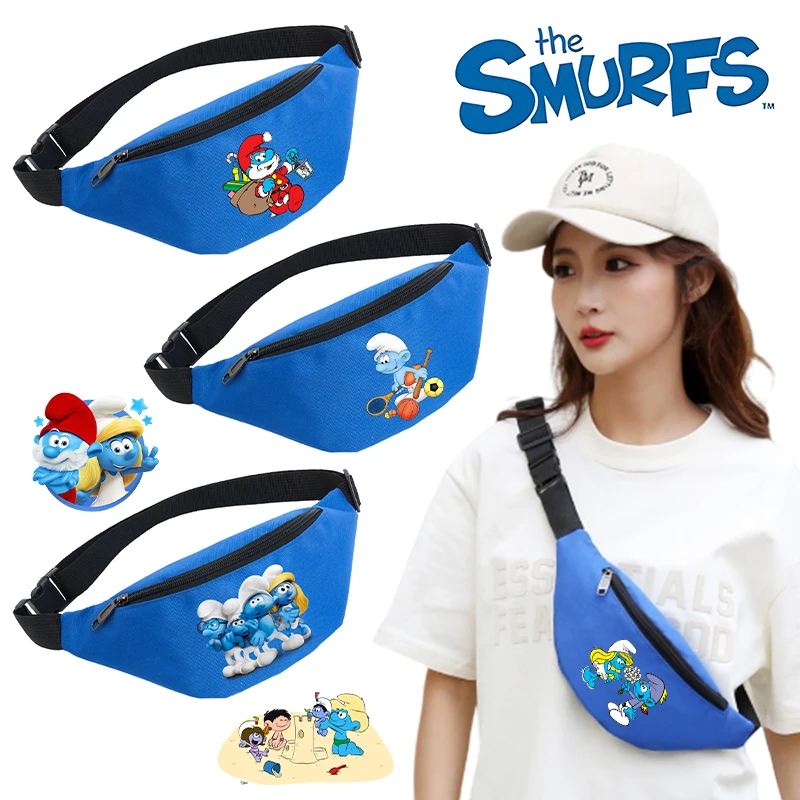 Anime Smurfs adolescente marsupio film Cartoon Print Kids Child Outdoor Sport Zipper Belt Case spalla Crossbody Pack regali per feste