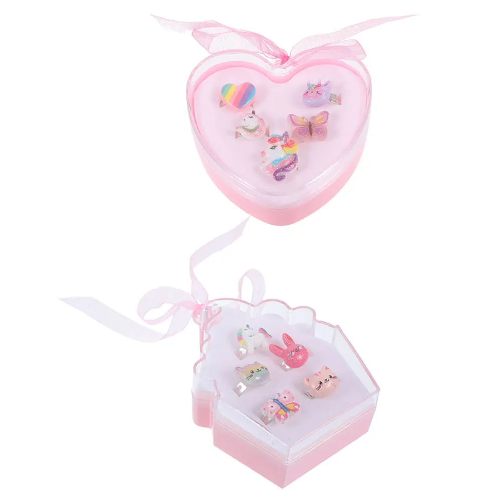 

2 set 2 Sets Kids Ring Box Adorable Decorative Jewelry Adjustable Cute Rings for Girls Playtime Party Gift Set
