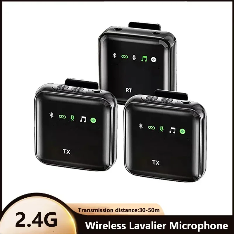 2.4G Wireless Lavalier Microphone System Audio Video Recording Microphone Mini Bluetooth Mic for iPhone/Android/Camera/Laptop