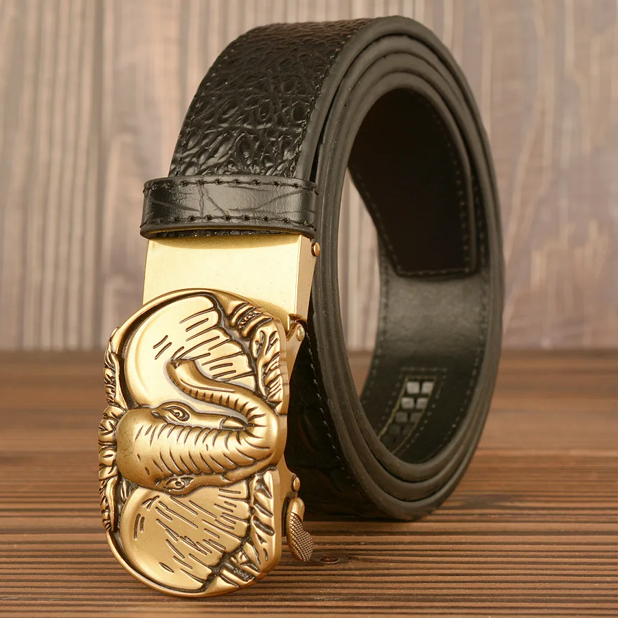 

New Big Ear Elephant Automatic Buckle Men's Belt, Cowhide Personalized Crocodile Pattern Casual Belt and Belt