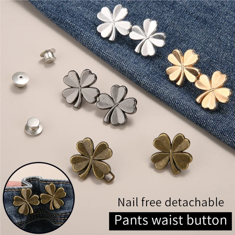 1/2 Pair Jeans Button Adjustable Clips for Pant Skirts Waist Tightener Buckle Snap Button Adjuster Pants Pin Retractable Button