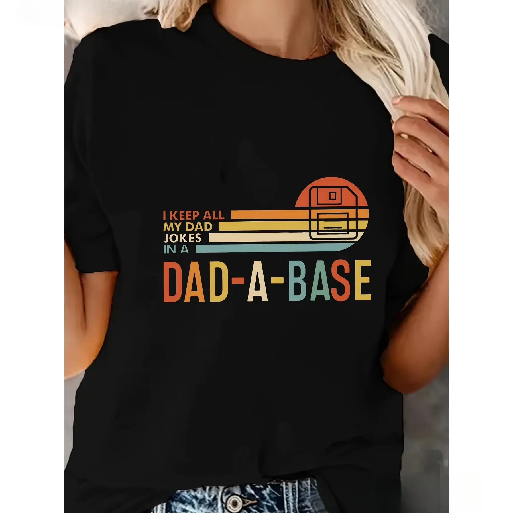 

Father'S Day My Dad Creative Letter Printed Women'S T-Shirt, Fashionable And Creative Design, Casual Round Neck Short Sleeves, F