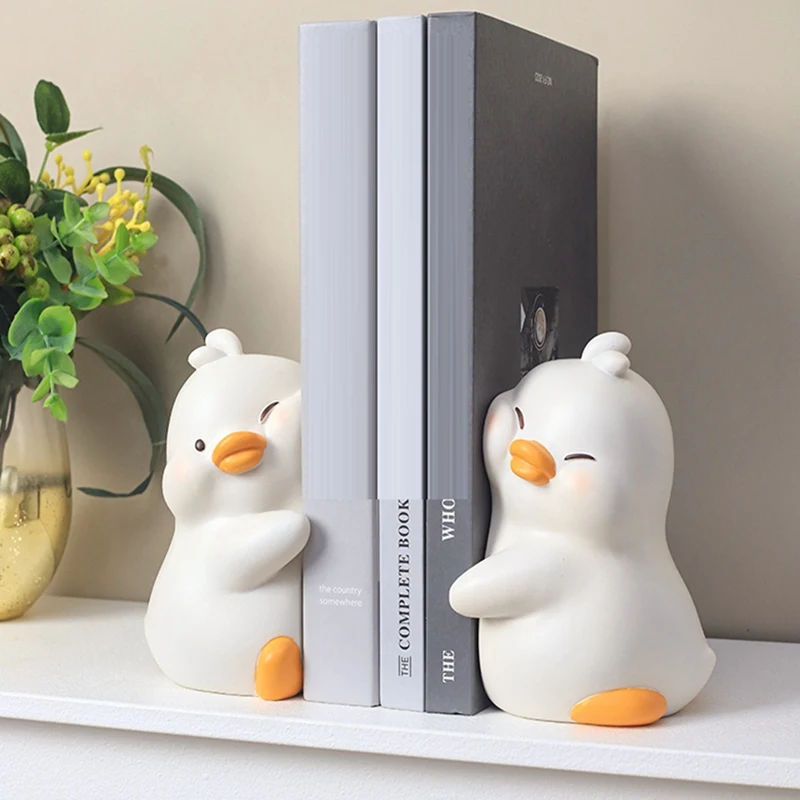 Decorative Bookends Resin Book Holders For Shelf Desk Office Bedroom Decoration, Duck Figurines Ornament