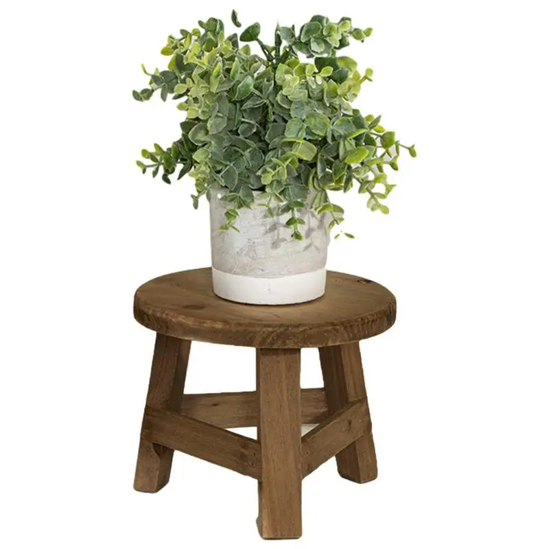 Wood Stool Plant Stand Multi-function Wooden Flower Pot Holder Round Garden Potted Plant Shelf