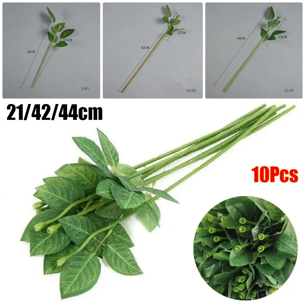 10Pcs with Artificial Leaves Fake Flower Stem Home Decor Gardening Craft Accessories Flowers Stick Rod Plastic 21/42/44cm