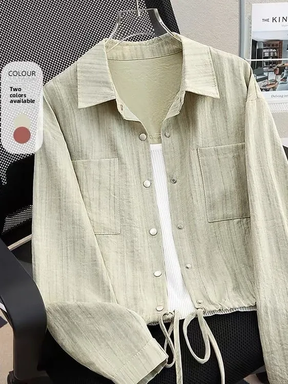 

Casual Single-Button Coat with Drawstring Shoulder-Length Sleeves Collar Short Style Top for Women Autumn Fashion