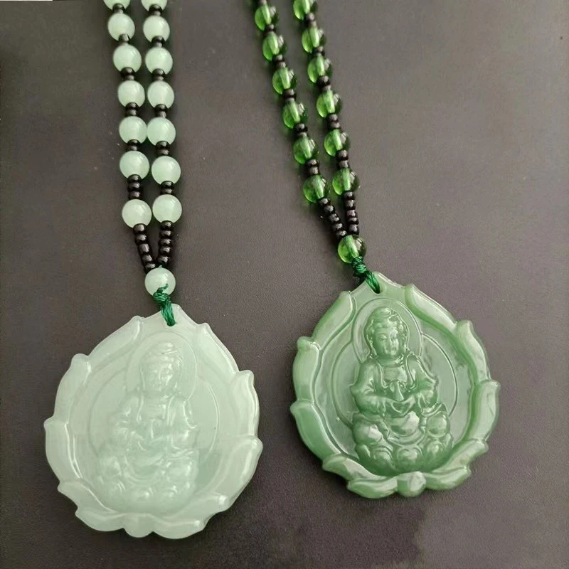 Chinese Style Green Jade Hand-Carved Guanyin Jade Pendant Necklace Buddhist Ornament Amulet For Women Man Lucky Jewelry Gift