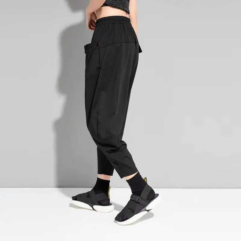 

Ladies Harlan Pants Taper Pants Spring And Autumn New Dark Loose Pocket Elastic Waist Casual Large Size Nine Minutes Pants