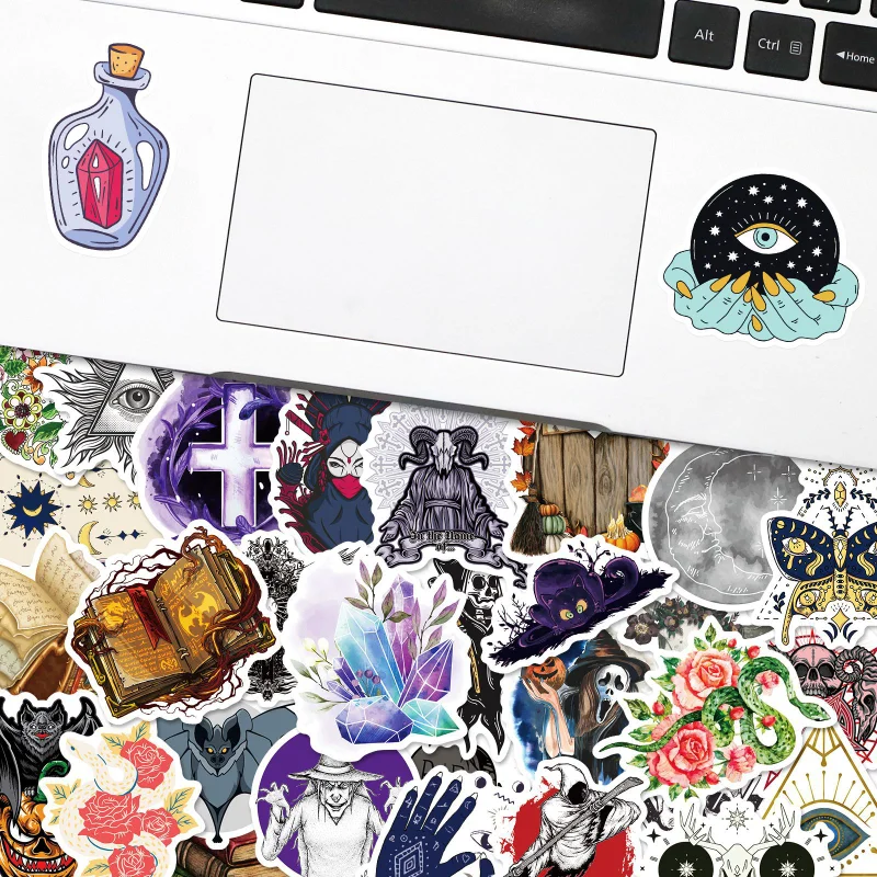 10/25/50pcs Witch Magic Book Stickers Graffiti Flower Black Horror for Scrapbook Notebook Guitar Laptop Pad Phone