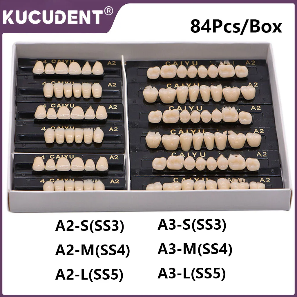 

84Pcs/3Sets Dental Synthetic Resin Teeth Dentures Full Set Posterior Upper Anterior Lower Shade A2 A3 Tooth Education Models