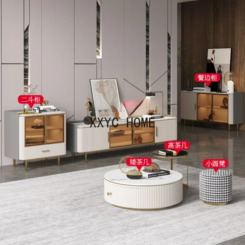 

Dining Room Entrance Locker Stainless Steel Led Glass Wine Cabinet Light Luxury Stone Plate Sideboard Cabinet