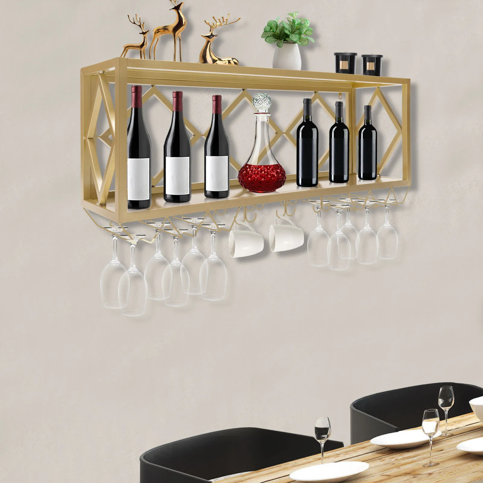 

Industrial Wall Mounted Wine Rack 100*25*40 cm/39.37*9.84*15.75in Floating Shelf Home Restaurant Bottle Holder