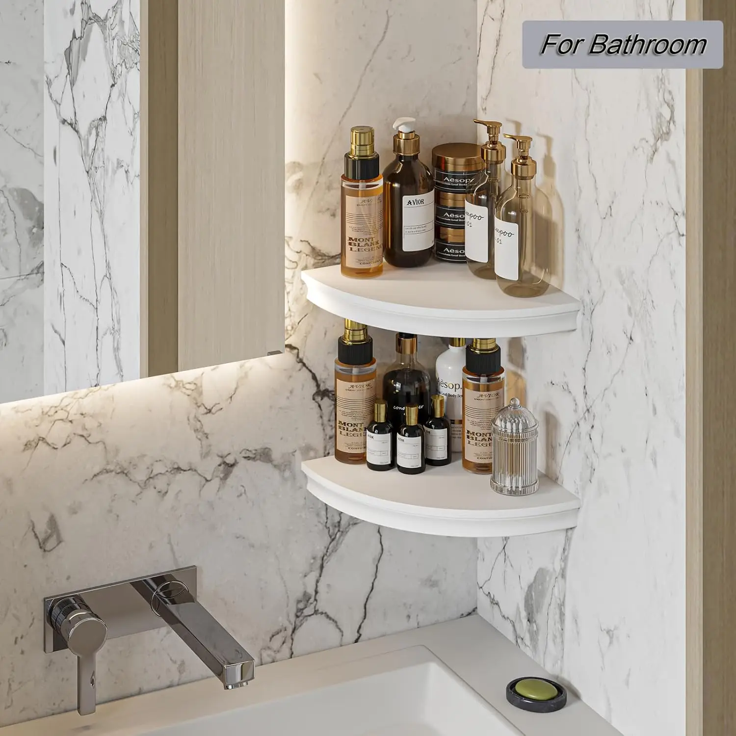 Hao Floating Corner Shelf Invisible Wall Mounted Shelves Radial Shape Cable Wire Hole Pattern Perfect For Bedroom Bathroom