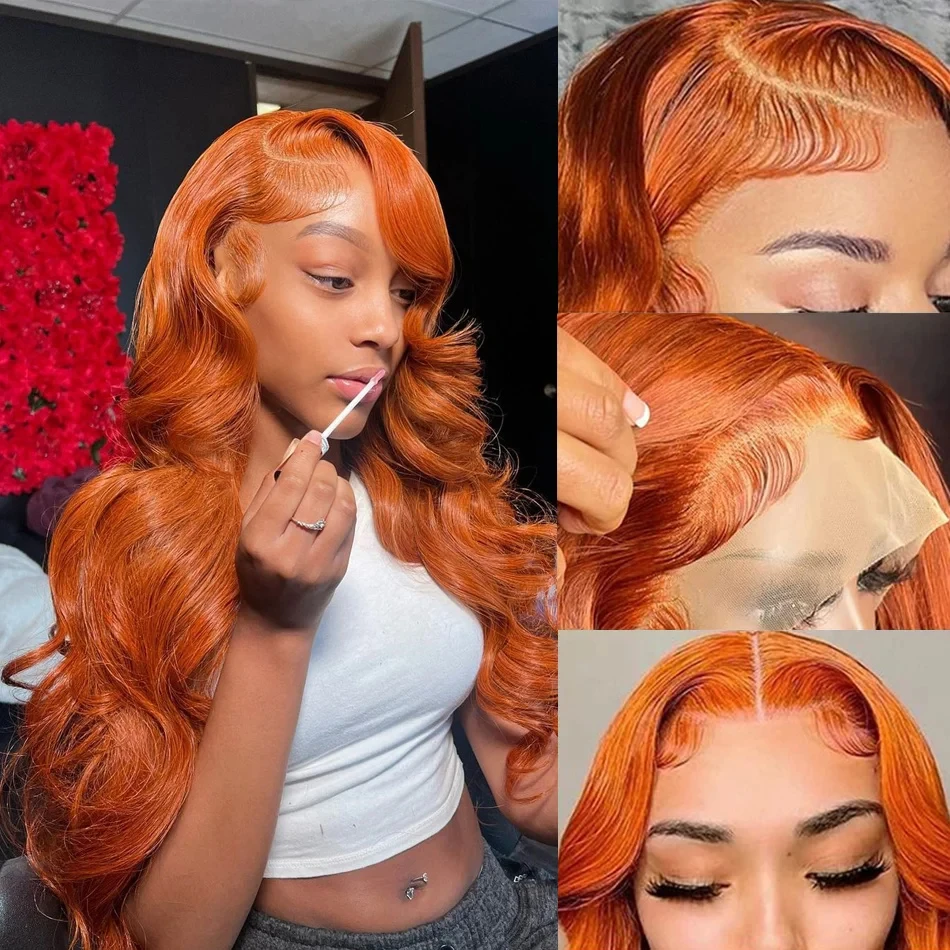 Hd Lace Frontal Wig 26 Inch Orange Ginger 13x4 Transparent Colored Human Hair Wigs Brazilian 13x6 Body Wave Lace Front Wig