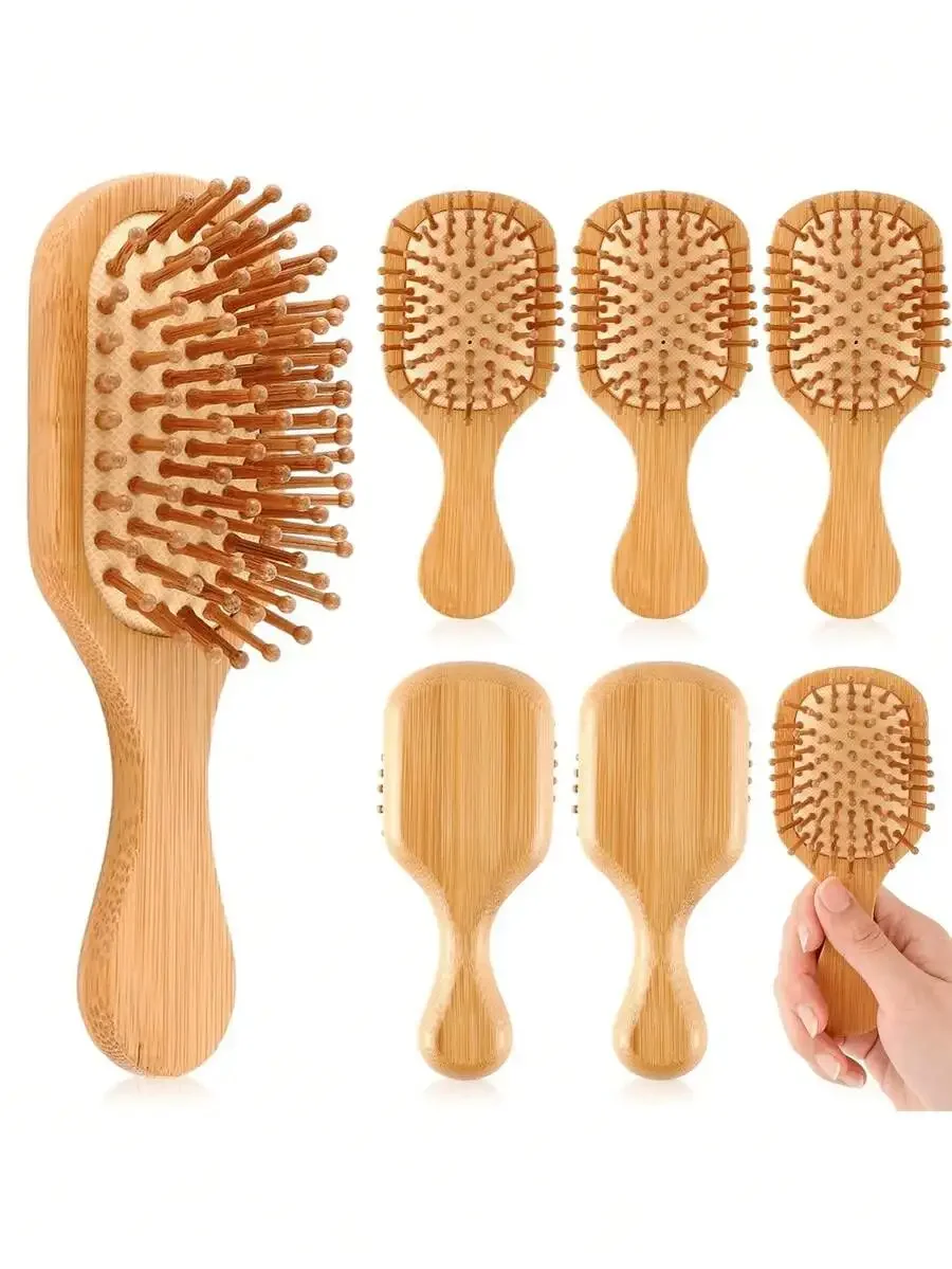 

10pcs Bamboo Hair Brush Natural Wooden Paddle Brush Round Bristles Scalp Massage For Adults