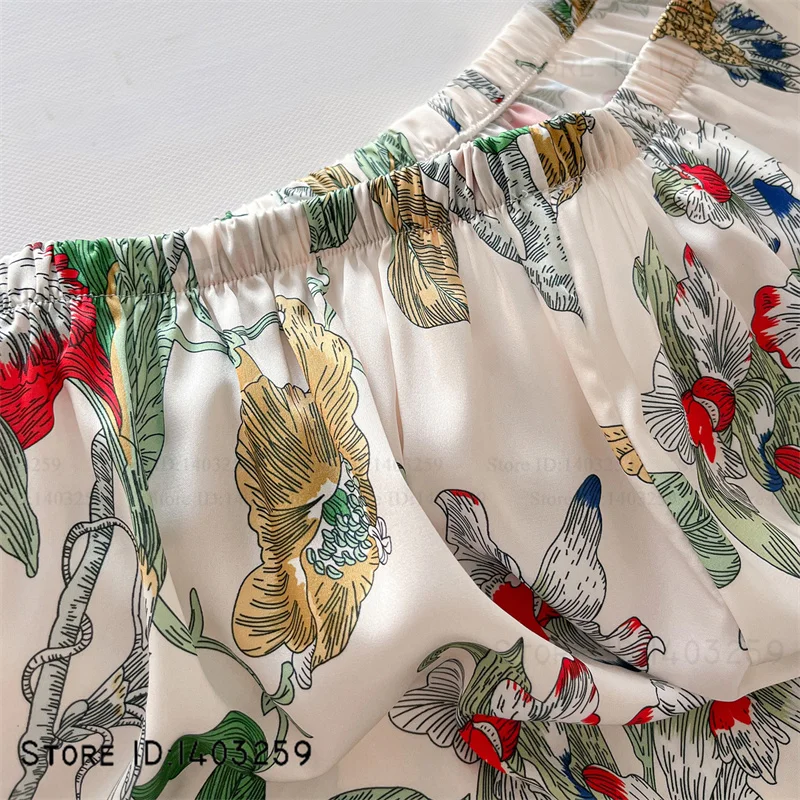 طباعة زهرة الإناث 2 قطعة منامة مجموعة مثير الملابس الداخلية الحميمة ملابس خاصة المتسكعون حريري الساتان بيجامات دعوى فضفاضة ملابس منزلية غير رسمية #6