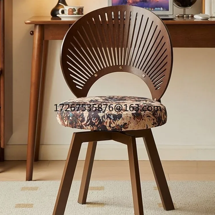 

Solid wood home computer chair bedroom dressing and makeup chair 360 degree rotating living room dining chair backrest
