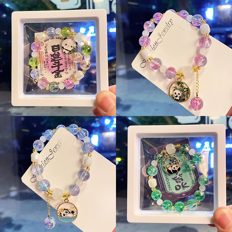1PC New Simple Beads Crystal Bracelet for Women Girls Colorful Flower Round Panda Tassel Bracelets  Jewelry Gifts F2099