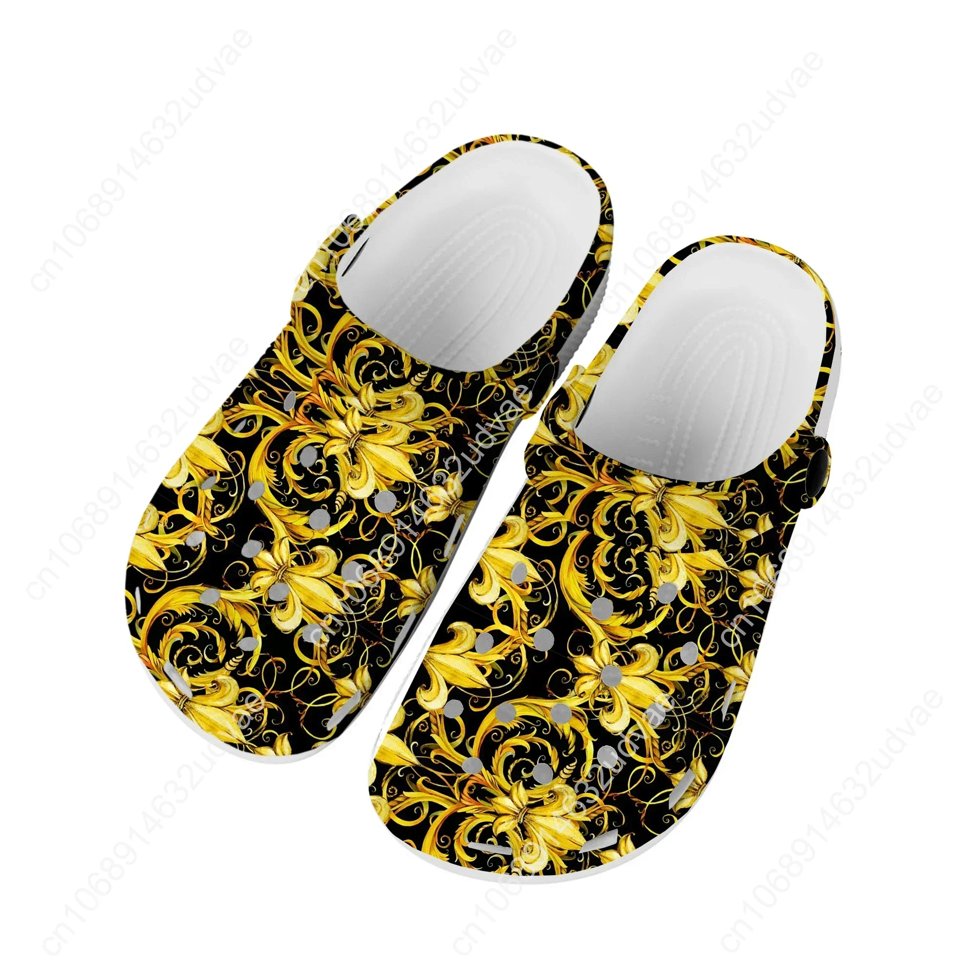 Luxury Golden Floral Prints Home Clogs Custom Water Shoes Baroque European Mens Womens Teenager Garden Clog Beach Hole Slippers