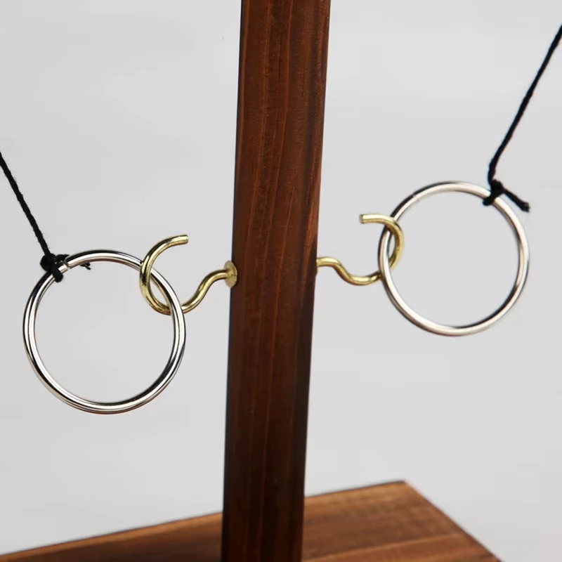 لعبة رمي حلقية خشبية مكونة من 2 لاعب، سلسلة قابلة للتعديل، مجموعة ألعاب متينة بخطاف وخاتم مصنوعة يدويًا، شريط ألعاب لوحية محمول باليد