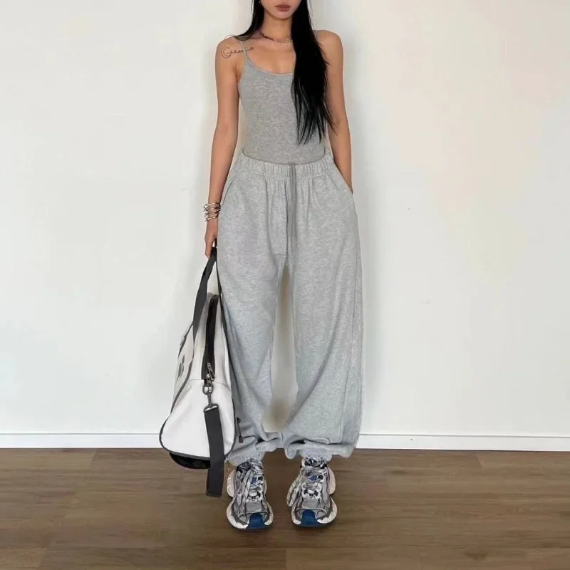 Deeptown Oversized Y2k Grey Sweatpants Women Joggers Vintage Harajuku Korean Style Pants Hip Hop Casual America Retro Trousers