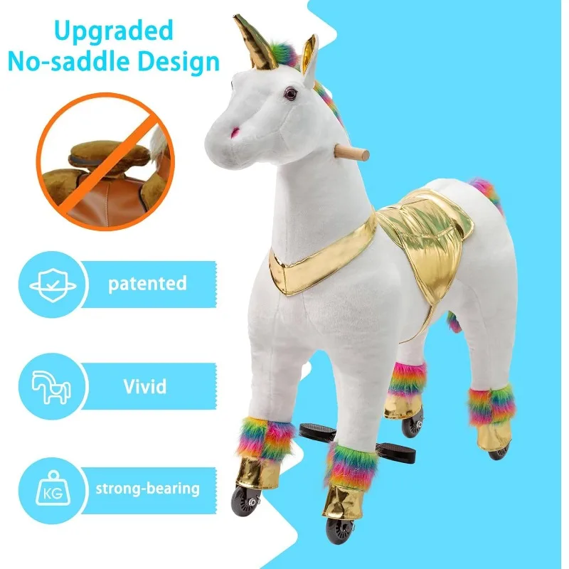 Rit op eenhoorn op speelgoed, eenhoorn rit voor meisjes 7 tot volwassenen lopen Max. belasting 187 LBS, geen batterij of elektriciteit