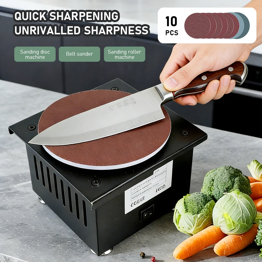 TUNGFULL Electric Knife Sharpener Desktop Disc Sharpening Machine With 10Pcs Sanding Discs Fast Kitchen Blade Polisher