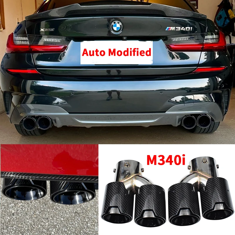 

For BMW Muffler Tail Pip 2021 2022 2023 G23 M440i G20 G21 M340i G42 M240i Four Outlet Fiber Black Plated Exhaust Tip