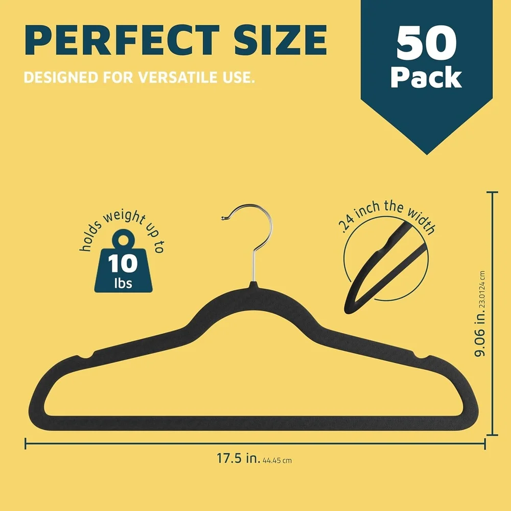 

Heavy Duty Velvet Clothes Hangers with 360 Degree Swivel Hook Non-Slip Shoulder Notches Set of 50 Wardrobe Organization