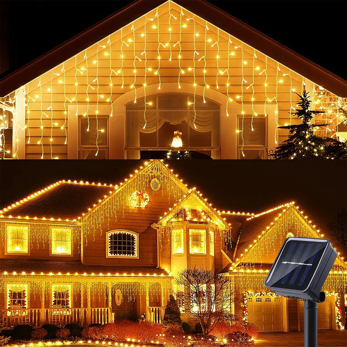 1PC LED Solar Icicle String Lights 7M/23ft Waterproof Curtain Light For Balcony Patio Yard Garden Party Outdoor Christmas Decor