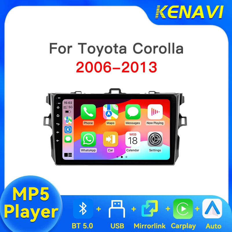 2Din Car Stereo Radio For Toyota Corolla 2006-2013 With Carplay Android Auto BT USB Touch Screen MP5 Multimedia Player Head Unit