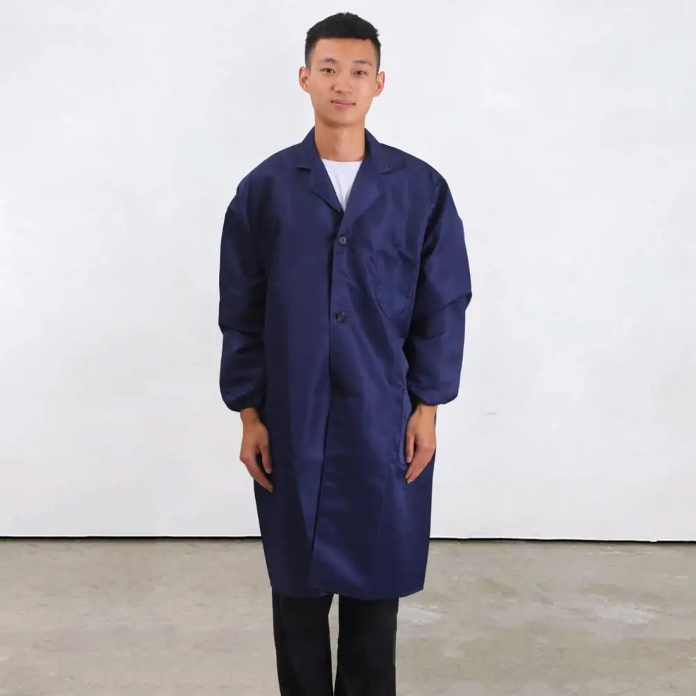 Work Coat Long Sleeved Lab Labor Dust Proof Work Clothing Single Breasted Mid length Washable Work Jacket Men Uniform