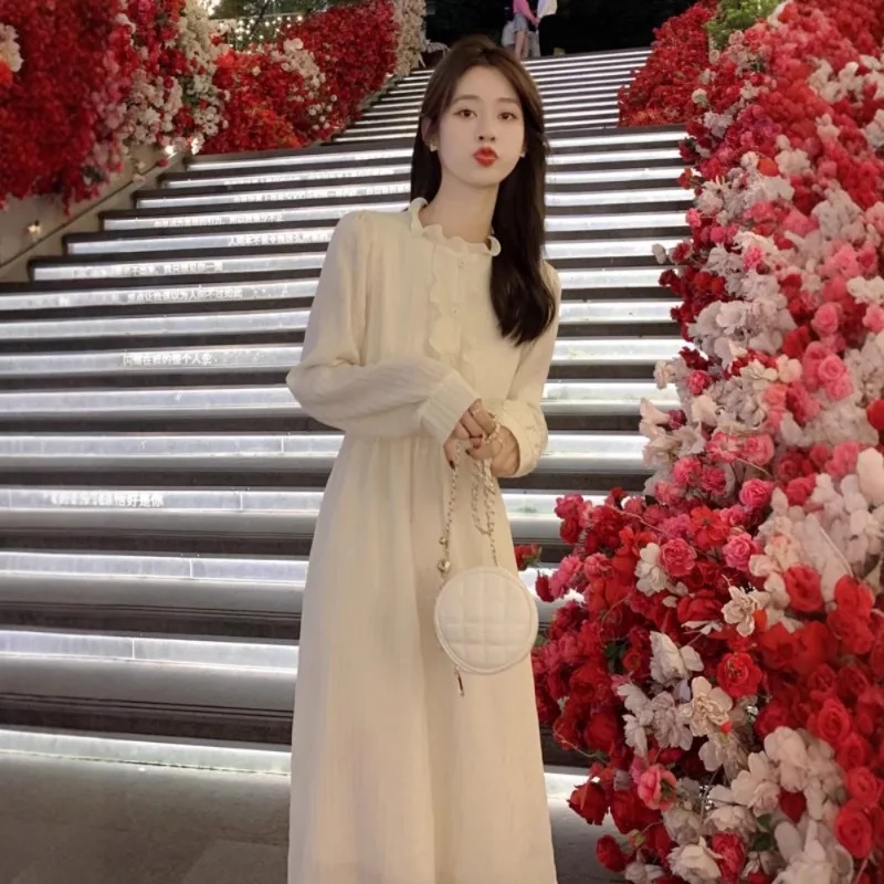 فستان على الطراز الفرنسي ربيع الخريف الشتاء نمط جديد للمرأة بأكمام طويلة الراقية الشيفون الخفيف الفاخر #3