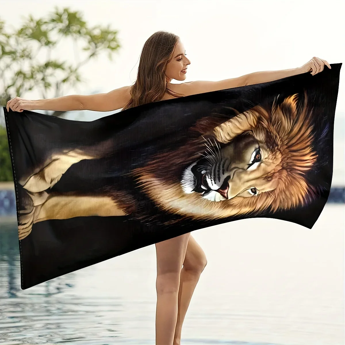 1pc Very Cool Lion Pattern Extra Large Beach Towel For Women, Lightweight Quick Drying Bath Towel  70x140cm