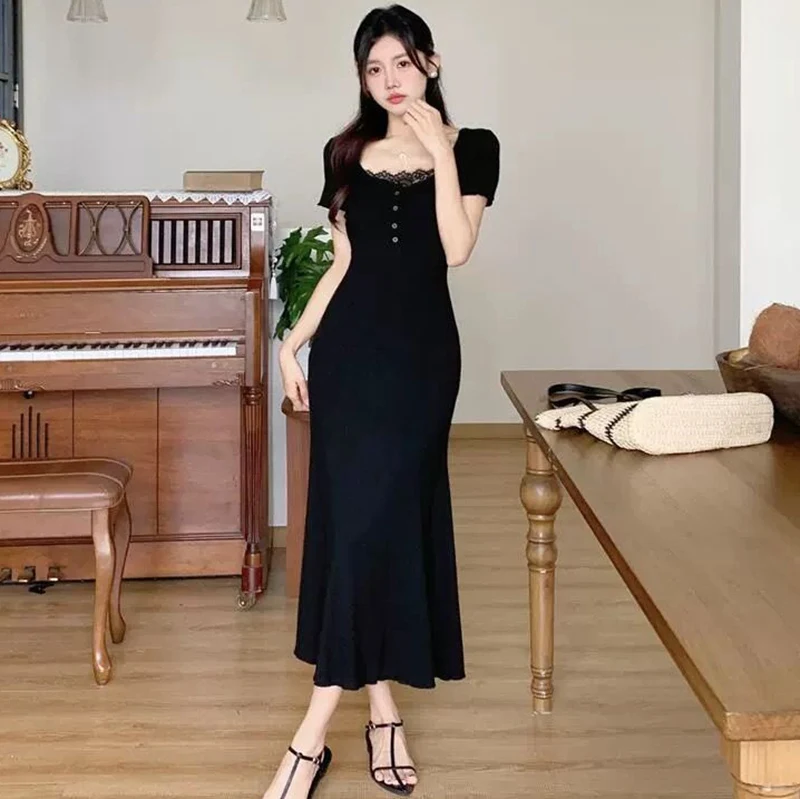 Robe longue d'été à manches courtes pour femmes, trompette, sirène, enveloppée de fesses, coupe cintrée et amincissante, tempérament élégant, 2025