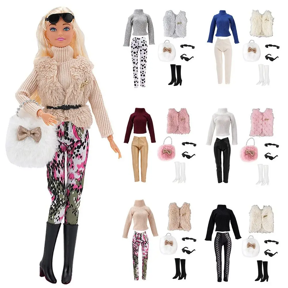 1/6 Doll Fashion Casual Wear Clothes Plush Vest Boots Winter Wear Sweaters Bags Pants Handmade Girl Doll Wearing Set For 29~32cm