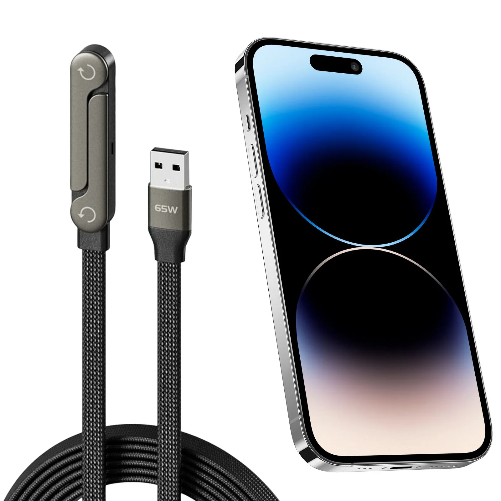 240W/65W 2-in-1 Data Wire with Braided Cable Fast Charge Wire with Built-in Phone Stand for iPhone 17 Smartphones Tablets