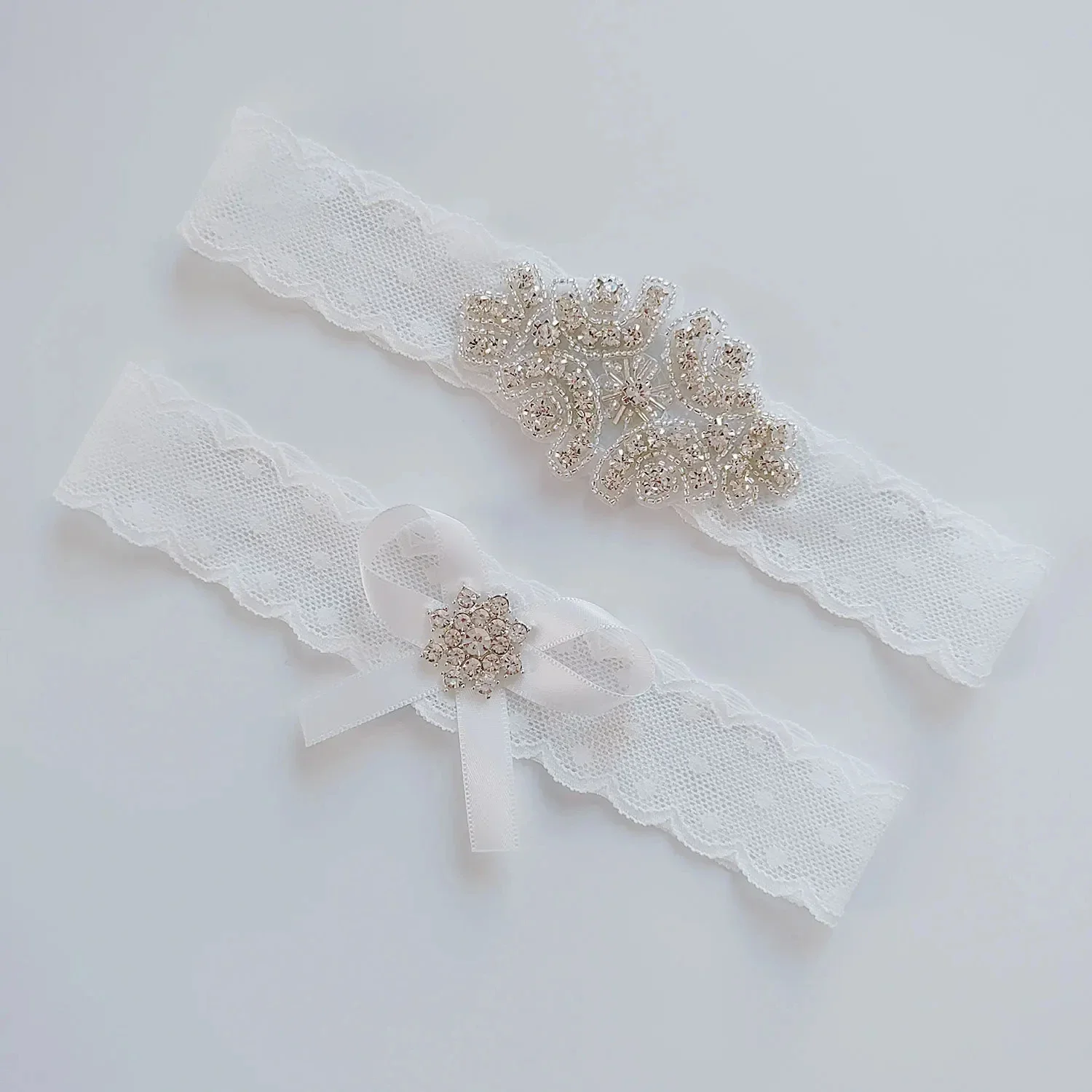 Sexy White  Girls Garter 2pc/Set Women Wedding Crystals Rhinestone Belt Garters for Brides