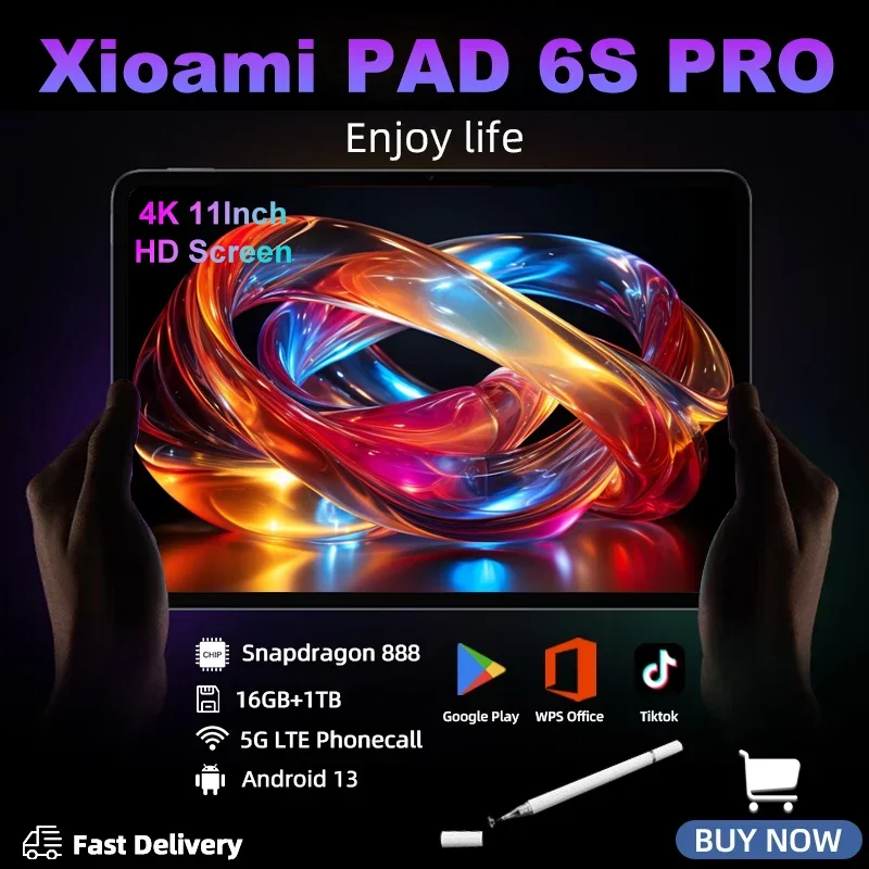 2024 Tablet PC Global Version Original Android 14 Pad 6S Pro 5G Snapdragon 888 10000mAh 16GB+1TB Dual SIM WIFI Card HD 4K Mi Tab