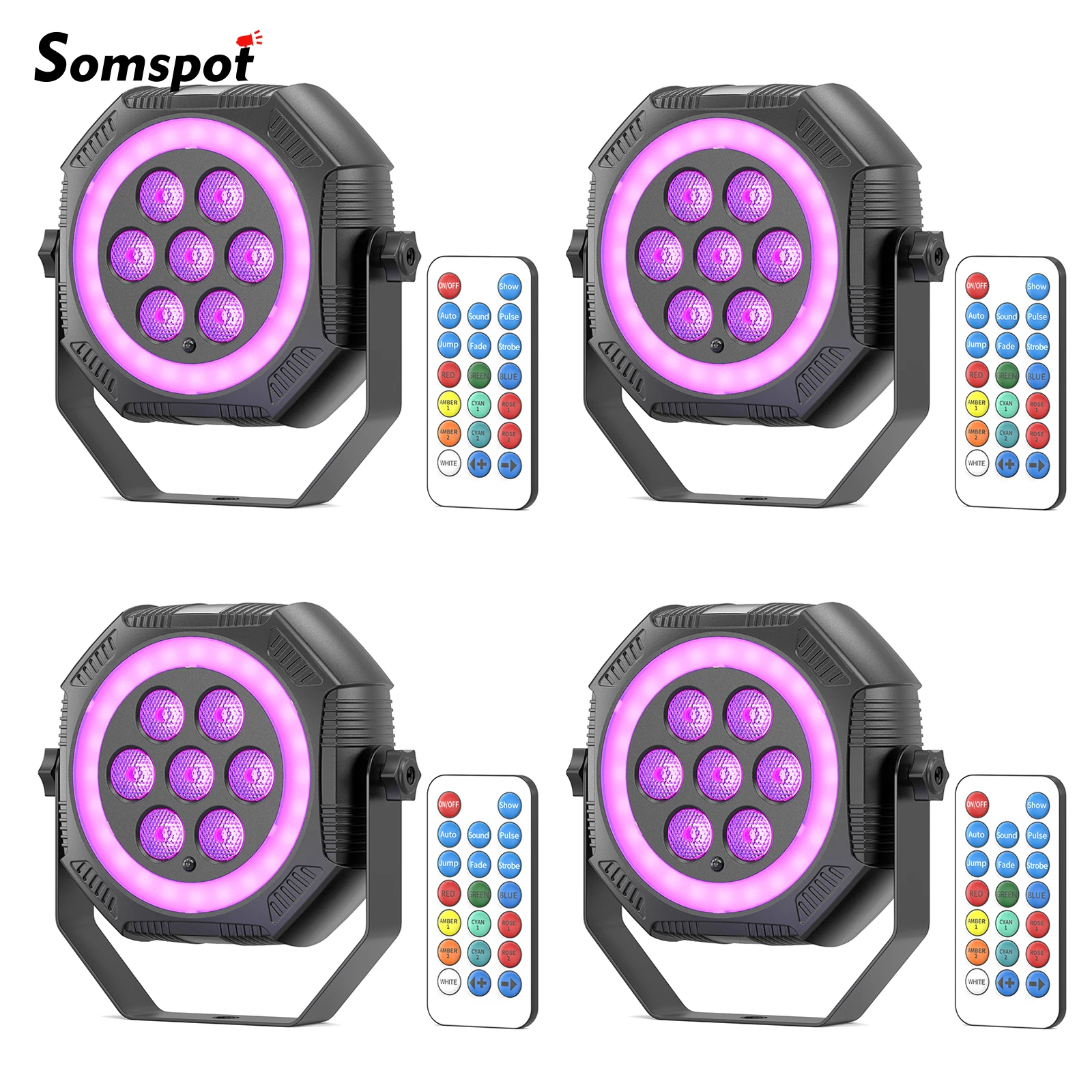

Somspot 4 шт. мини-светильники Par 4IN1 RGB светодиоды для дискотеки, вечерние светильники с дистанционным управлением, сценическое освещение для барного клуба, концертного театра