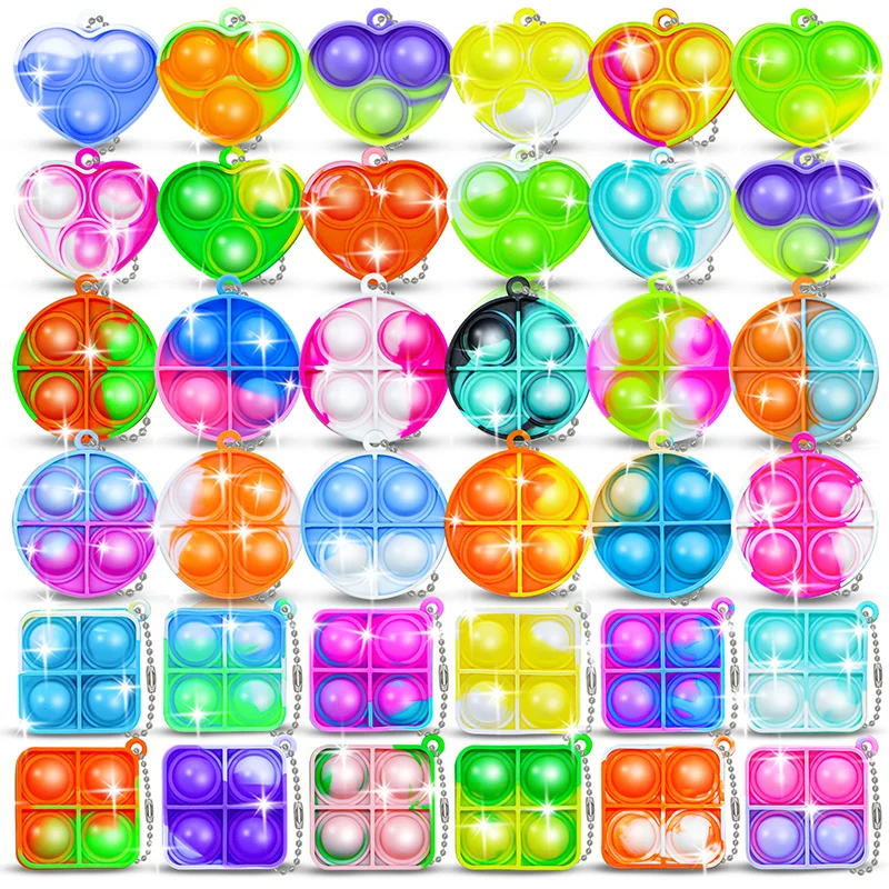 20Pcs Mini Pop Keychain Toddler Sensory Fidget Toys Bulk for Classroom Prizes Kids Birthday Party Favors Goodie Bag Stuffers