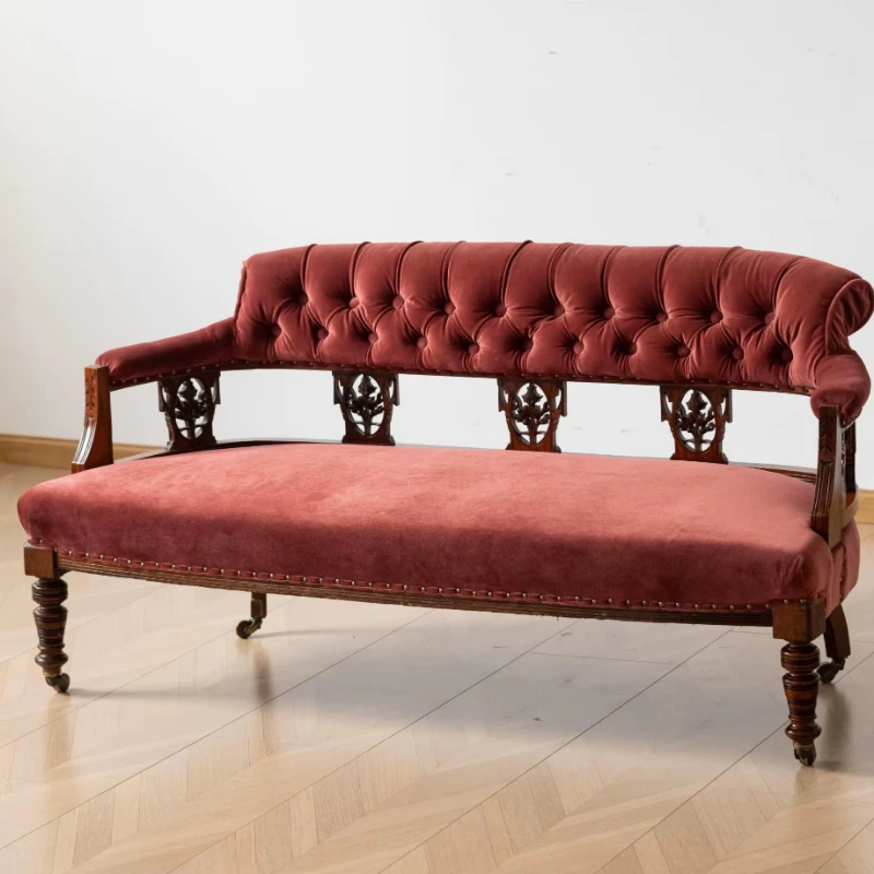 Retro carved wooden recliner, factory direct sales luxury sofa, suitable for villa living room home furniture