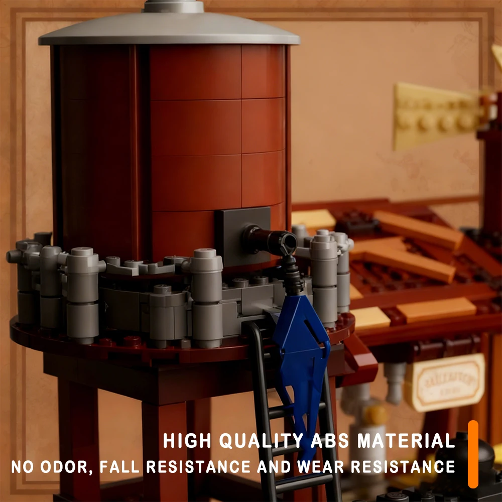 Western Train Station Street View Model Building Blocks City Module Railway Assembly Sets Bricks Toys Christmas Gifts For Kids