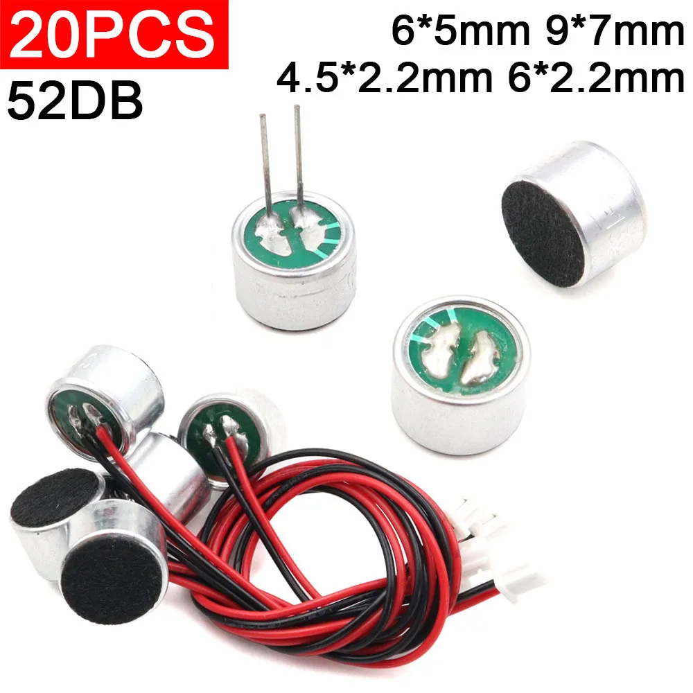 20pcs 6*5mm 9*7mm 4.5*2.2mm 6*2.2mm  MIC 52DB Condenser Electret Microphone Pickup Loudspeaker Sensitivity