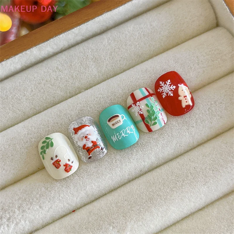 Exquisito relieve tridimensional Santa Claus Elk Nail Art Stickers dibujos animados copo de nieve decoración de uñas calcomanías regalos de navidad