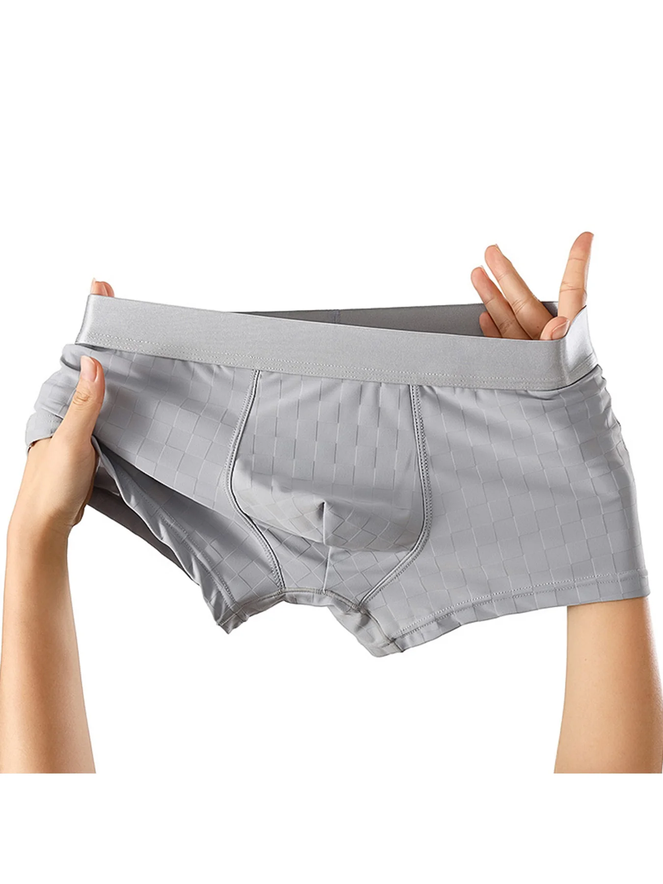 Summer Thin Ice Silk Male Boxer Briefs Grid Jacquard Texture Soft Elastic Waist Breathable U Pouch Daily Wear Men Underpants